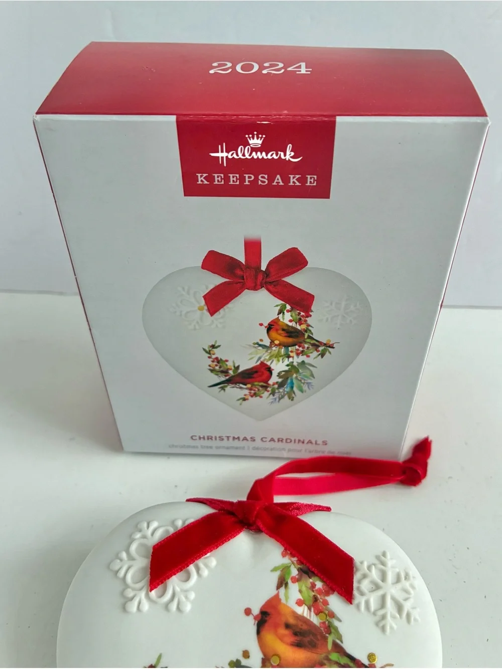 Hallmark Keepsake Ornament 2024 Christmas Cardinals Porcelain Heart